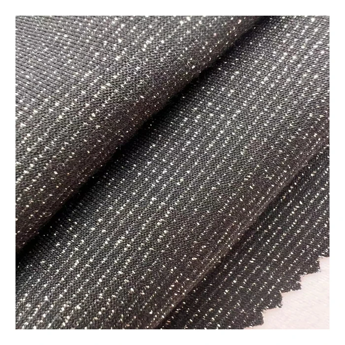 High quality 330gsm 65%polyester 20%rayon 10% silver lurex 6% spandex knitted TR silver stretch roma fabric