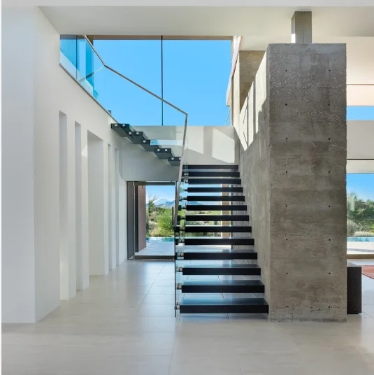 Customized Wooden Staircase Floating Straight Stairs Interior Staircase Designs