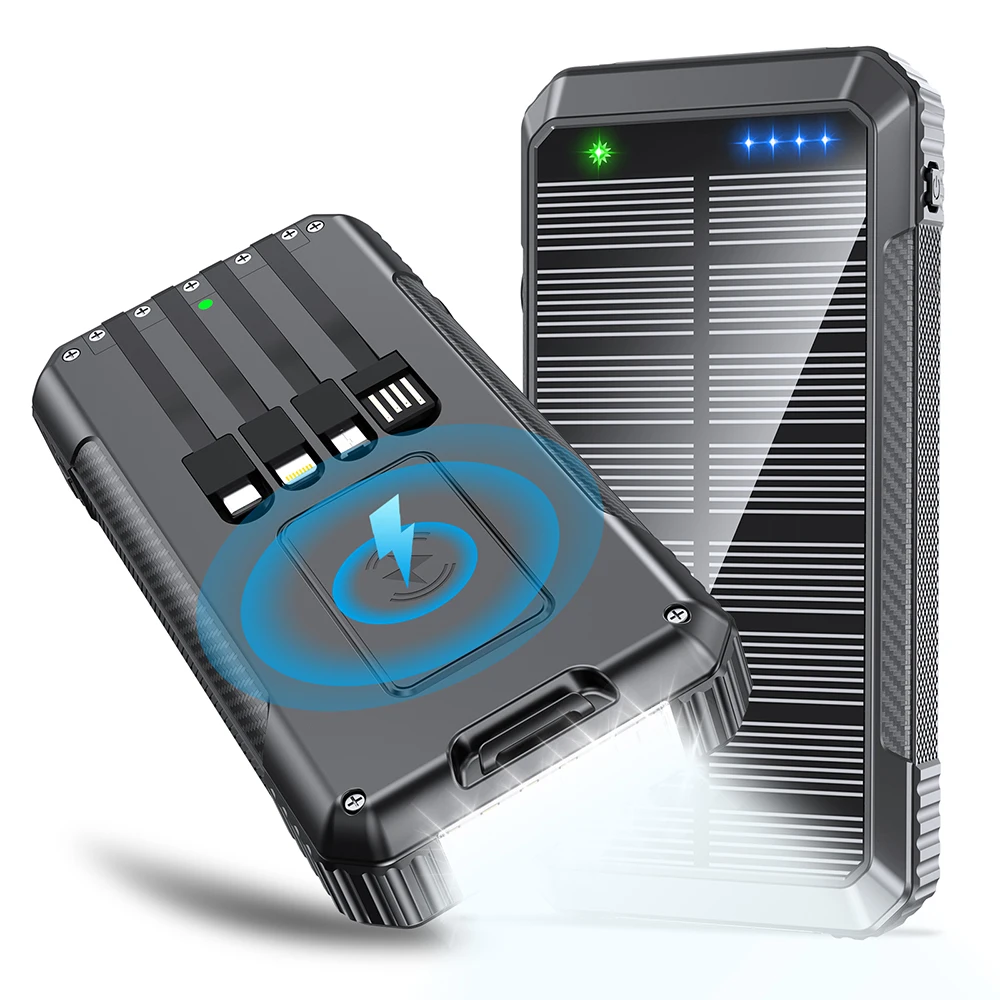 20000mAh solar charging mobile power bank with various fast charging interfaces and supports wireless fast charging