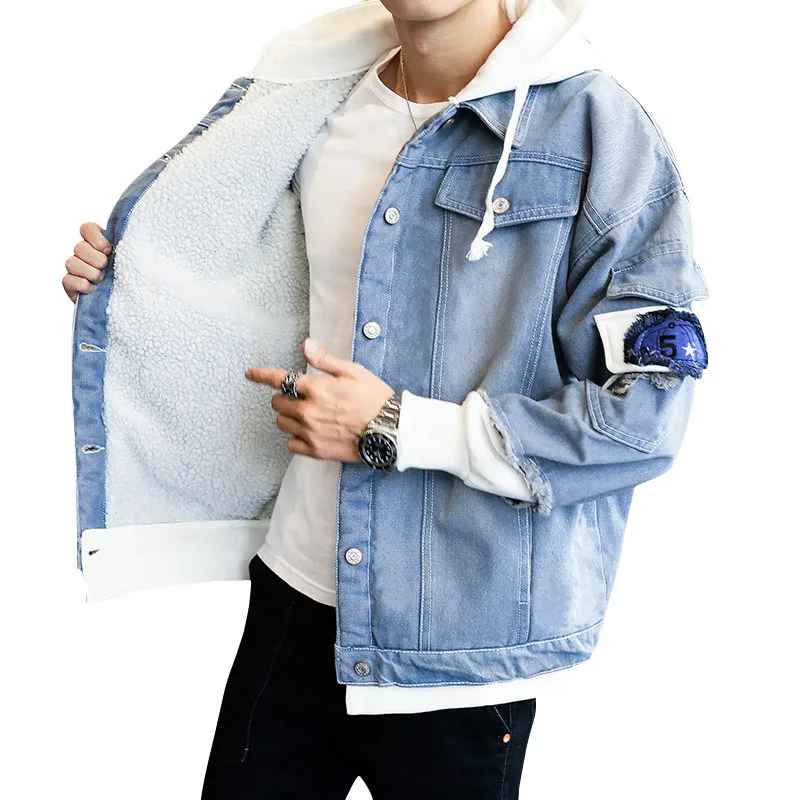 Hot sale factory direct mens denim coat hooded denim jacket with jeans