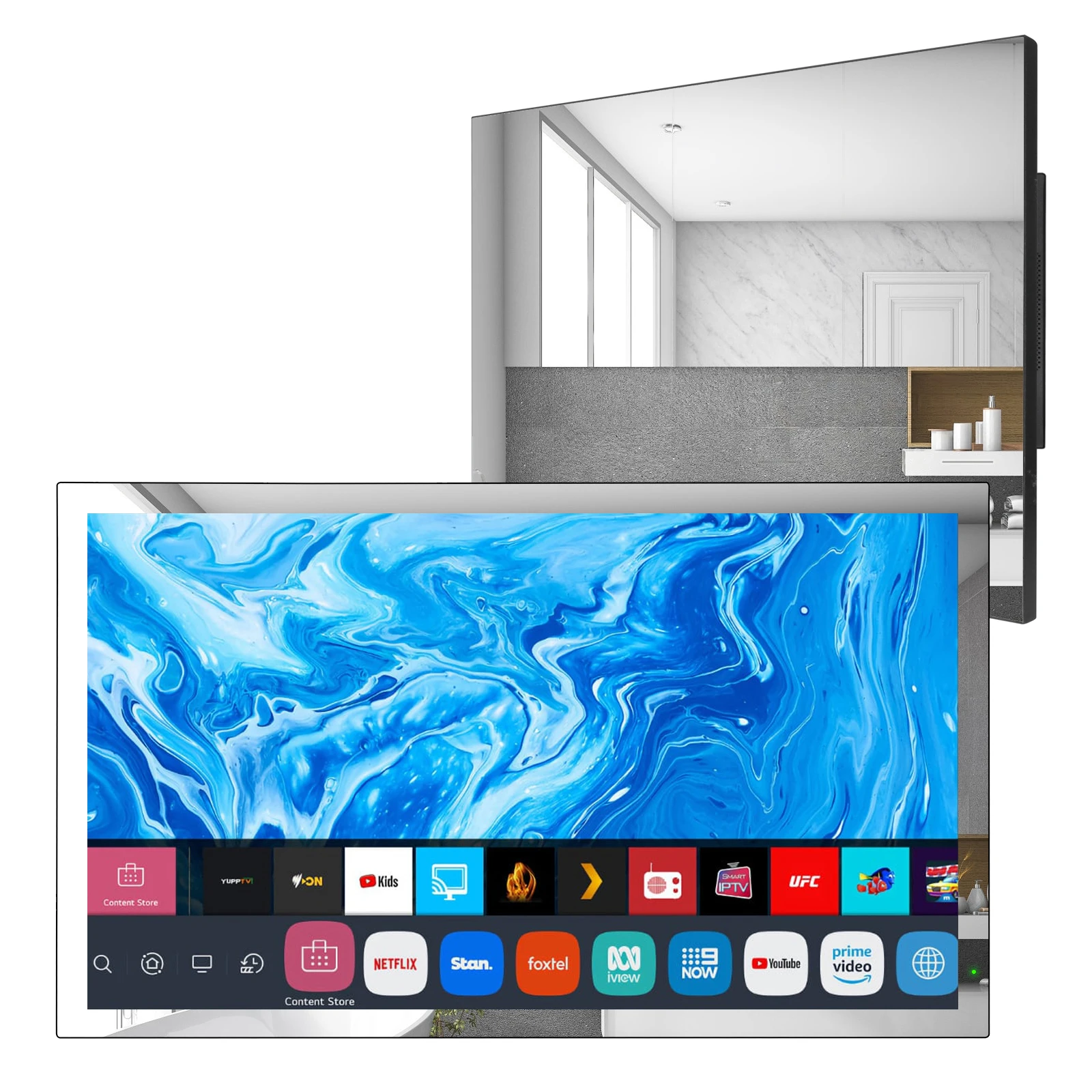 24 inch Bathroom TV Waterproof Mirror TV with webOS System and Alexa Voice Control IP65 Rated Waterproof