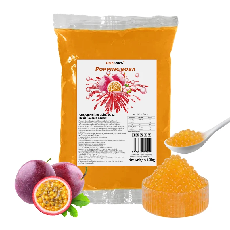 1.3kg bag Passion fruit flavor instant fruit juice balls bursting popping boba pop pearl for milk bubble tea ingredients