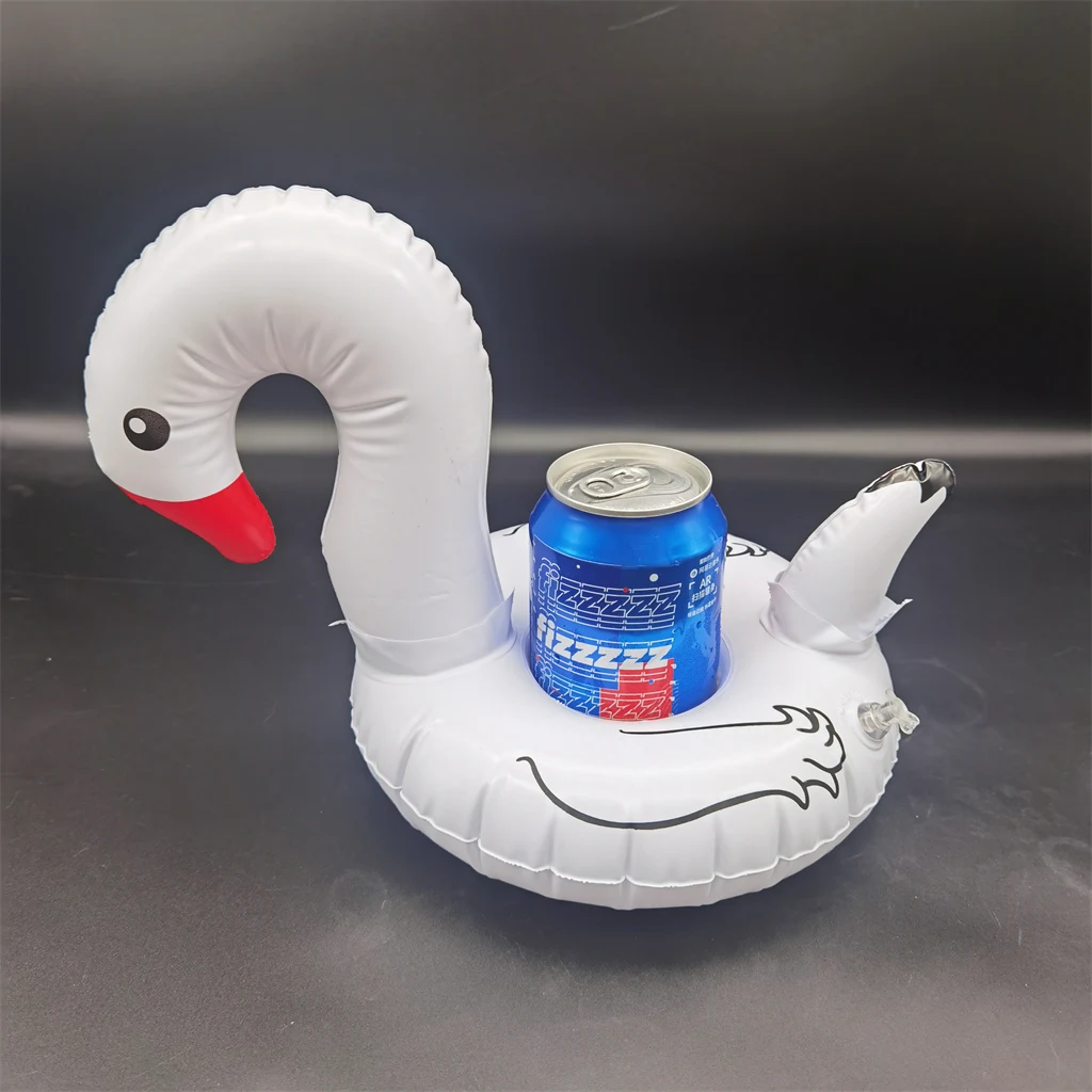 wholesale cheap new custom white swan animal pvc floating toy mini beer can inflatable ice cup drink holder for pool