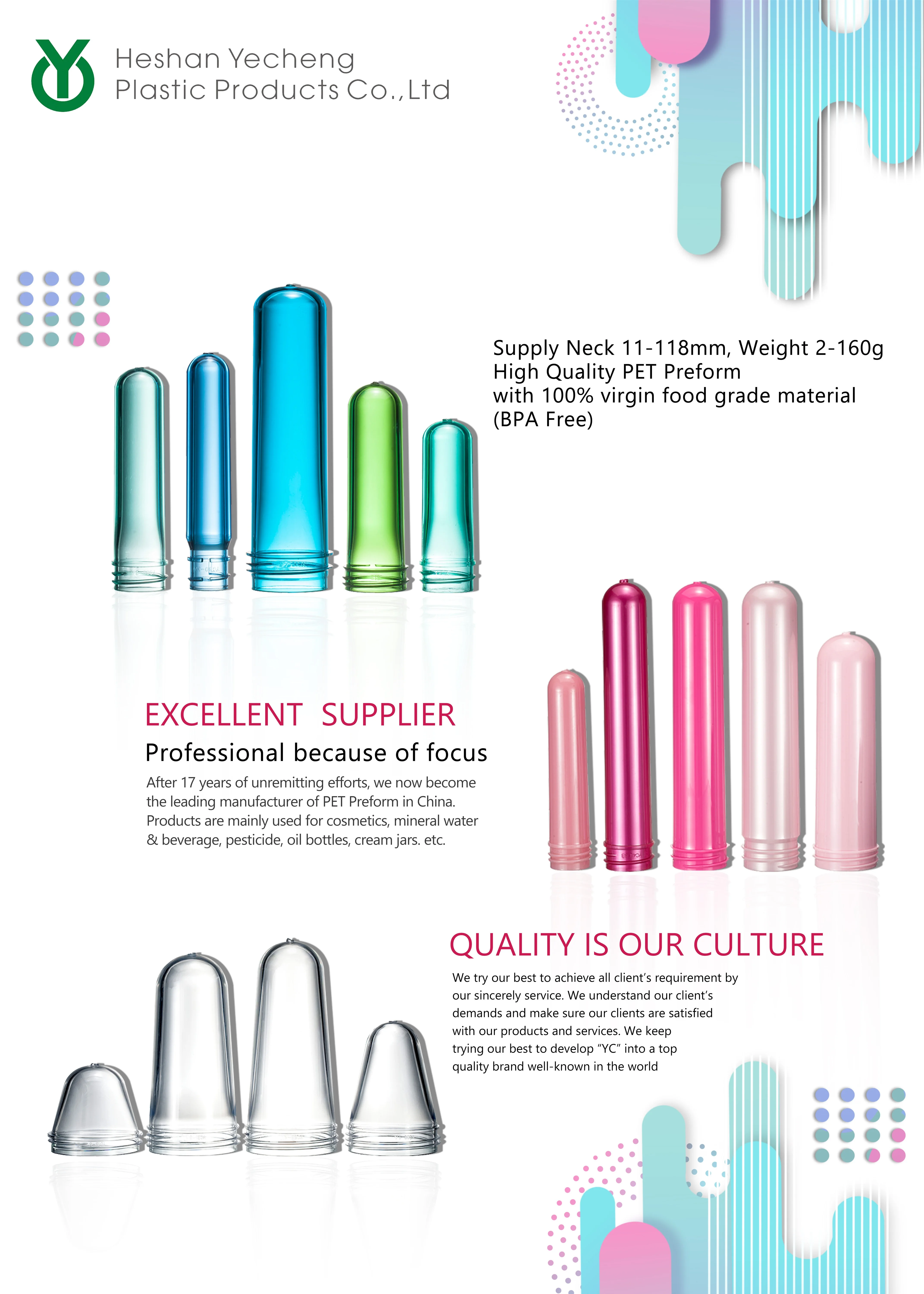36mm Neck 58g for cosmetic plastic bottle good PET preform