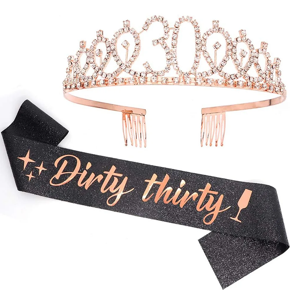 30 years old Birthday Decorations for Women Girls Gift Happy Birthday Sash Crown Set