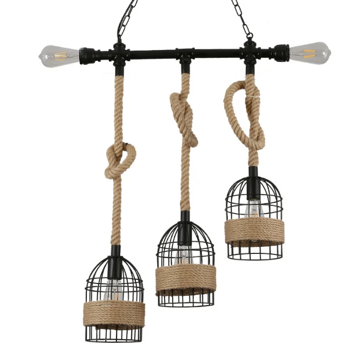 Американская металлическая декоративная люстра в форме птичьей клетки стиле ретро с пеньковой