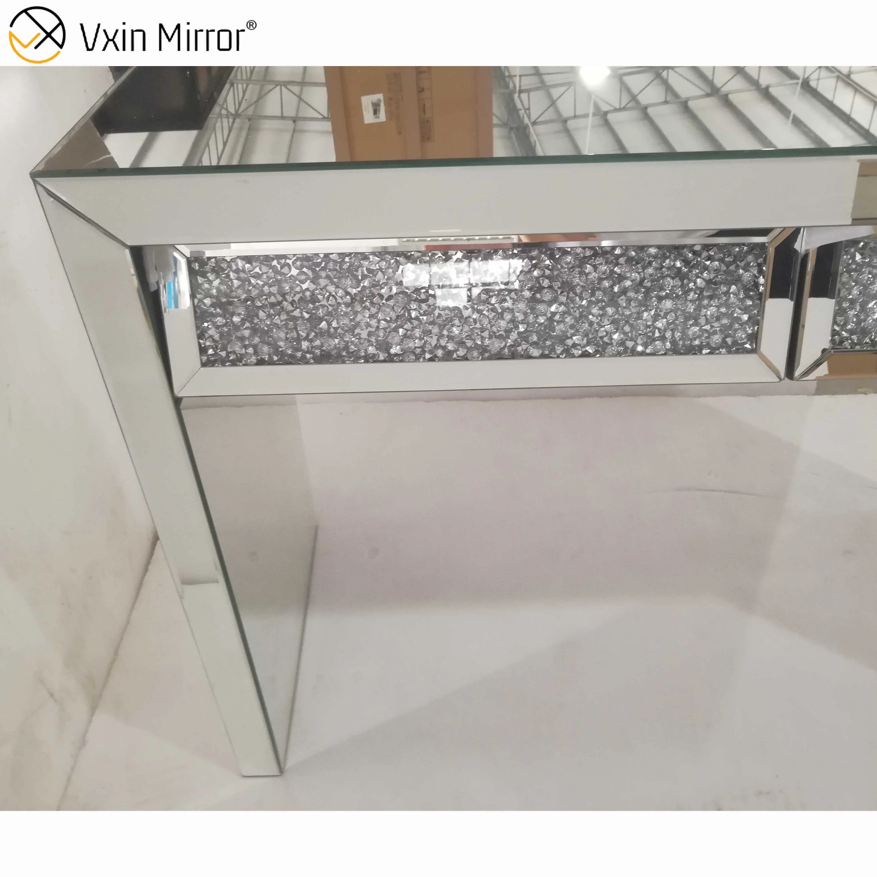 Зеркальный стол-Консоль VXin WXWF-710 двухвыдвижной раздавленный бриллиант серебристый боковой