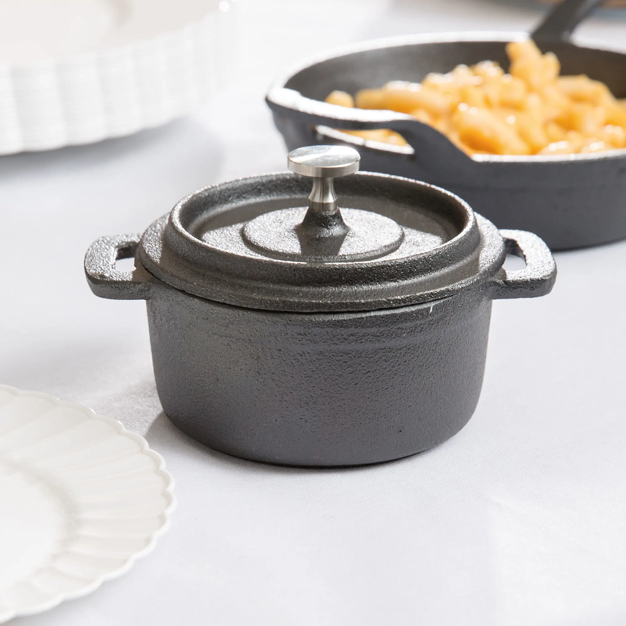 Pre-Seasoned 8 Ounce Cast Iron Mini Dutch Oven Round Cocotte with Lid and Wooden Base Nonstick Coating Cookware for Roasting Pot