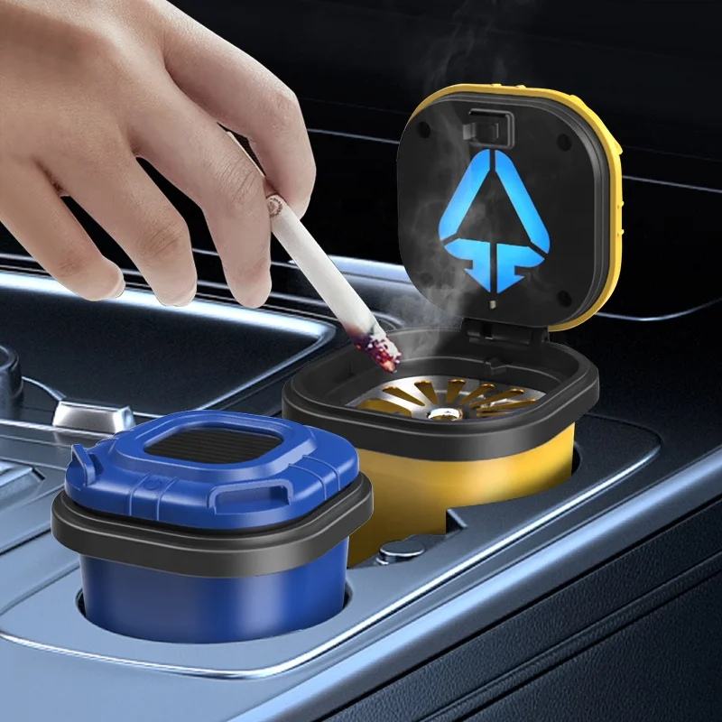 N19A Portable car ashtray with lid smell proof stainless steel LED ashtray for car accessories