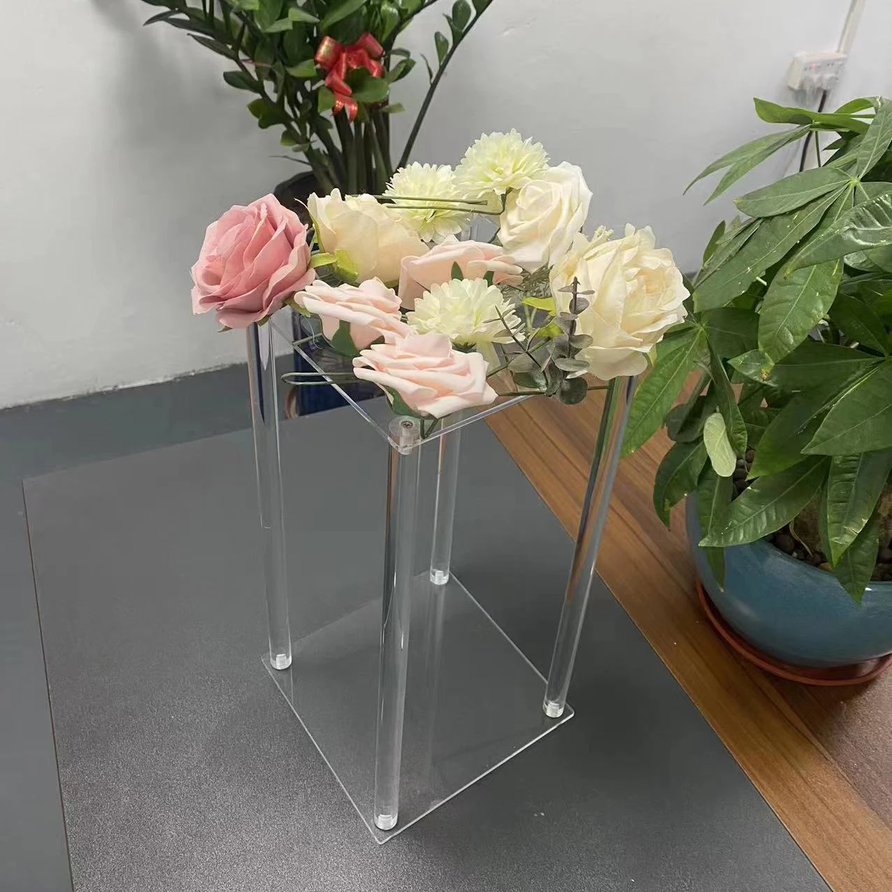 Acrylic Wedding Centerpieces for Table Column Flower Stand 31.5' Tall Rectangular Flower Display Rack for Party Reception