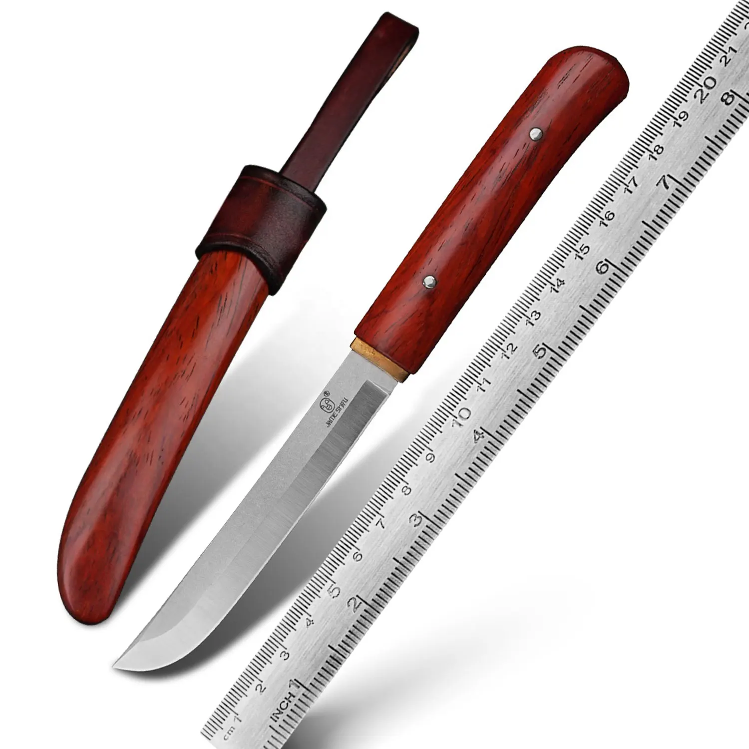 Rosewood Handmade Japanese 14C27N Steel Fixed Blade Outdoor Survival Tactica Bowie Knives with Wood Sheath Samurai Hunting Knife