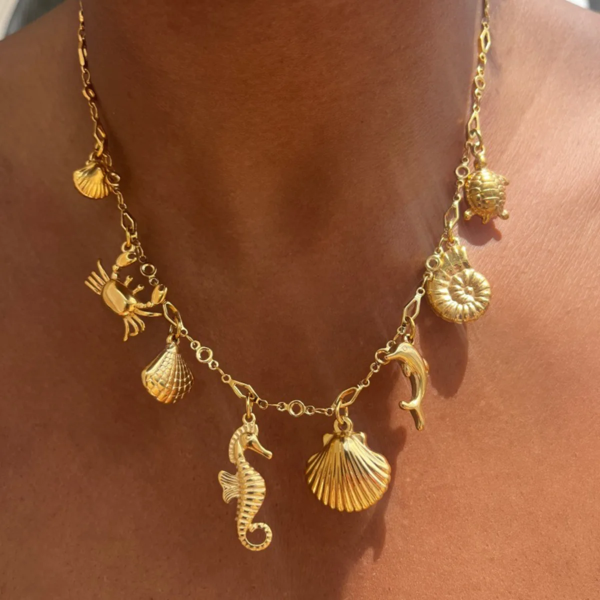 New Dainty Ocean Series Custom Fashion Summer Shell Waterproof Beach Jewelry Sea Animals Turtle Dolphin Charm For Women