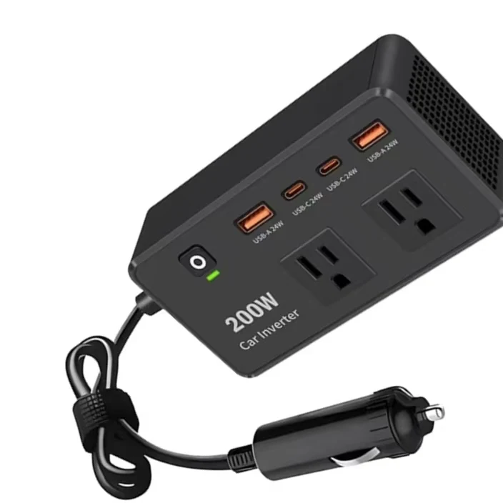 200W Dual Car Power Inverter Adapter New DC 12V to AC 110V with 4 USB Ports and Type C for Vehicles