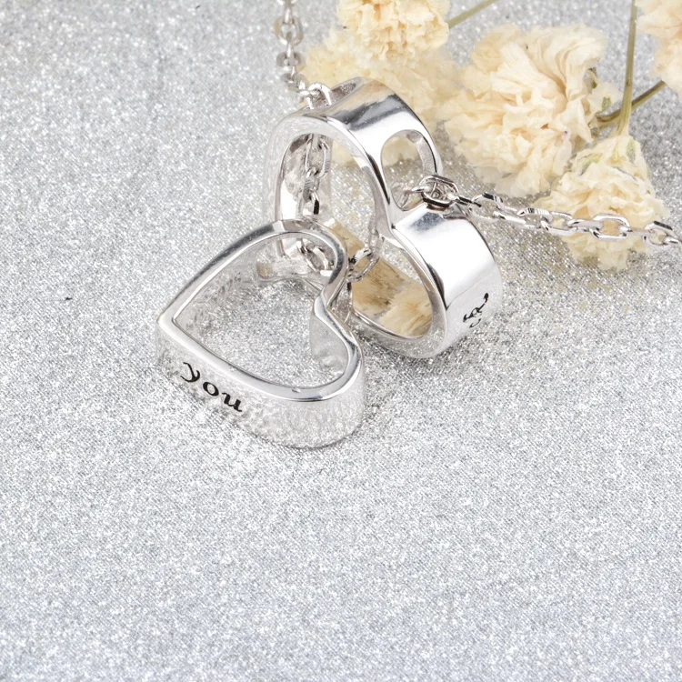 I love you to the moon and back 925 sterling silver double heart pendant necklace