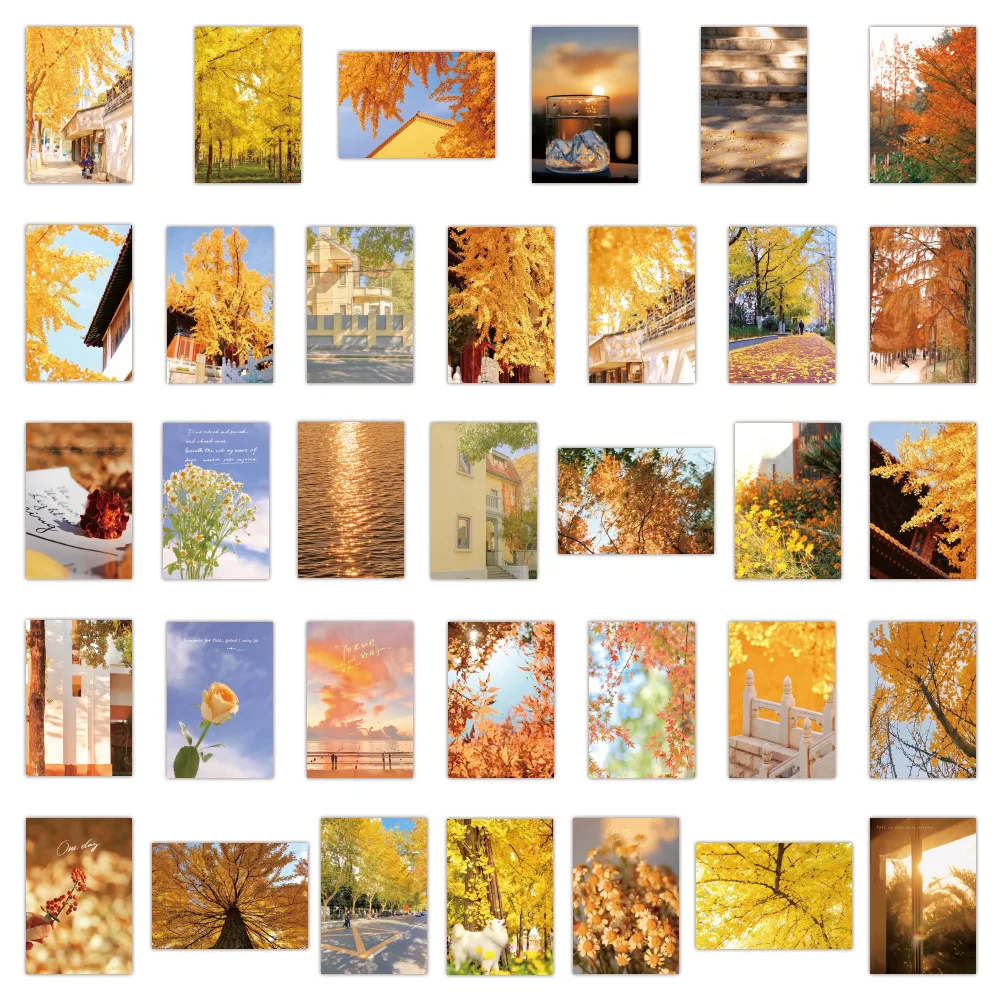 60 pcs Autumn yellow ginkgo maple leaves fall scenery sticker suitable for notebook water cup guitar graffiti decoration sticker