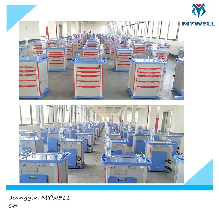 Medical Hospital Stainless Steel ABS Emergency Medical Trolley Cart