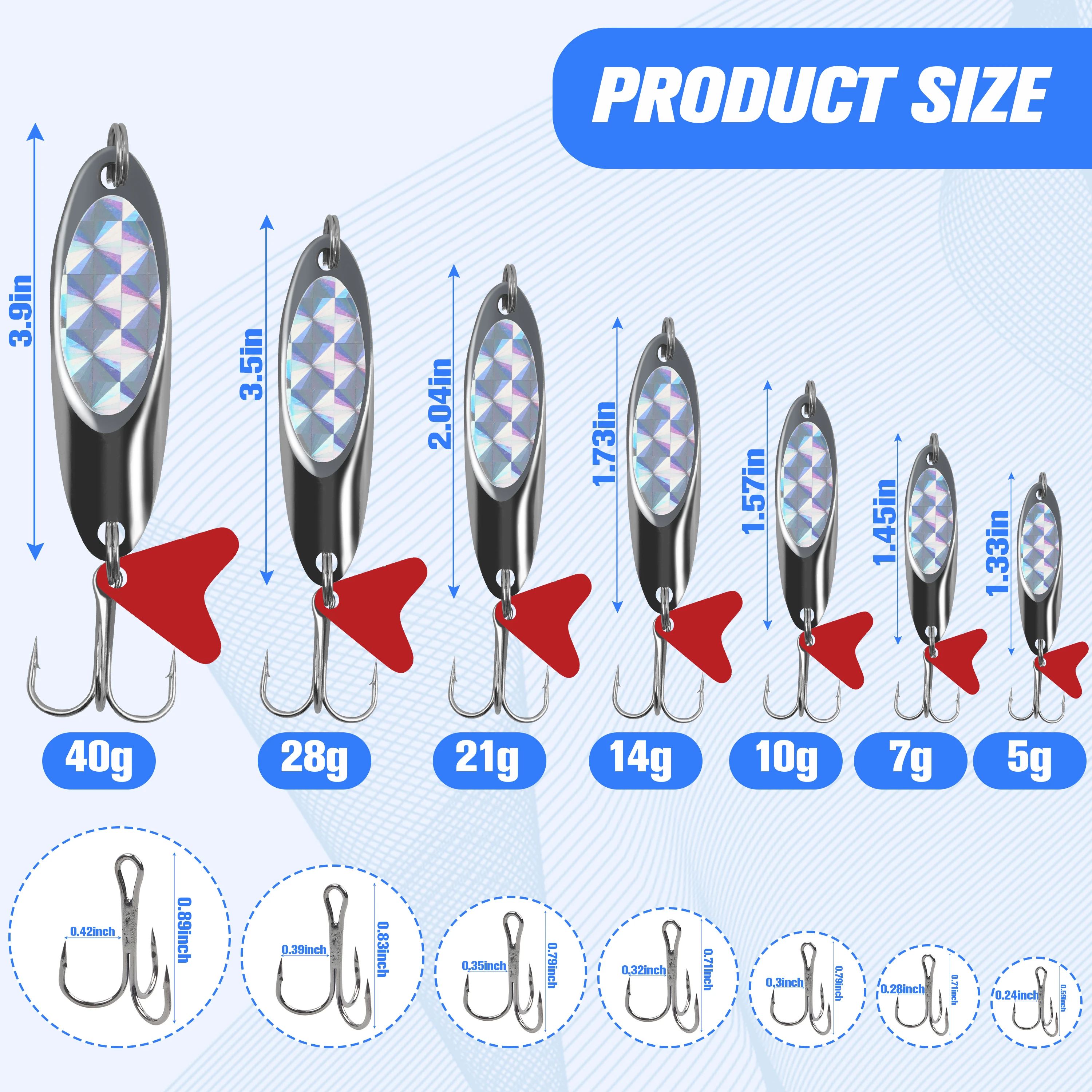 Casting Fishing Spoons Lures Saltwater Jigging Spoons Fishing Tackle Bait with Treble Hooks for Salmon Bass