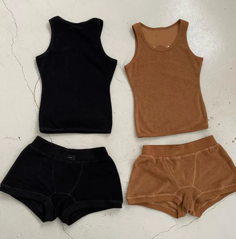 Customized Soft Cozy Flannel Loungewear women sets tank top and hot bicker shorts two pieces workout sets