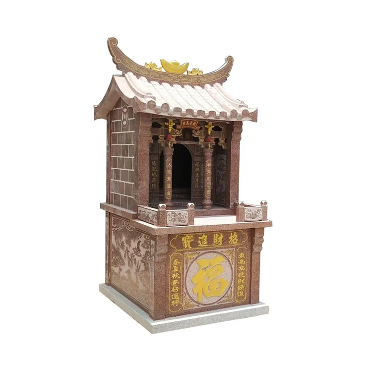 High Quality Hand Carved Bluestone Mini Temple Stone Shrines Tu Di Gong Marble Small Temple For Temple and Home Use