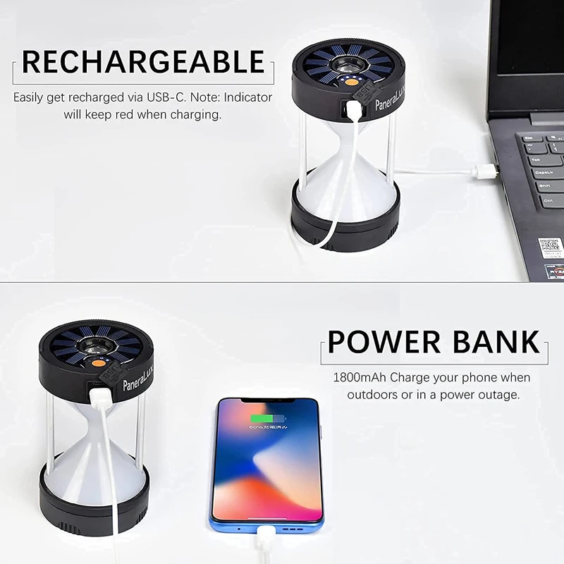 Type-C Rechargeable Water Resistantv Magnetic Bright 1000lm solar Powered LED Camping Lantern with Power Bank