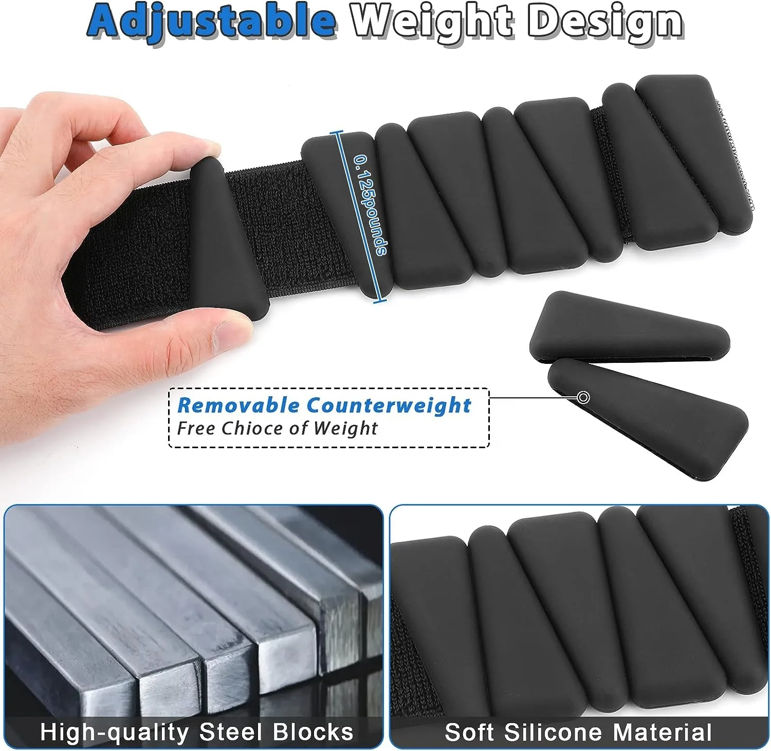 Gym Fitness Heavy Black Ankle Weights Silicone Steel Wrist Weighted Bangle Free Weights Accessories for Yoga Pilates Studio