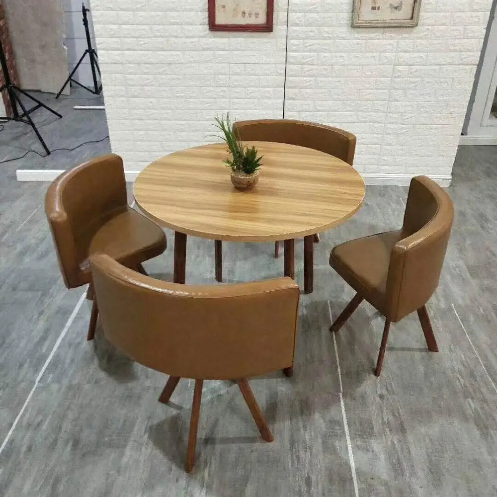 
Wholesale PU leather space saving restaurant dining furniture tables and chairs sets 