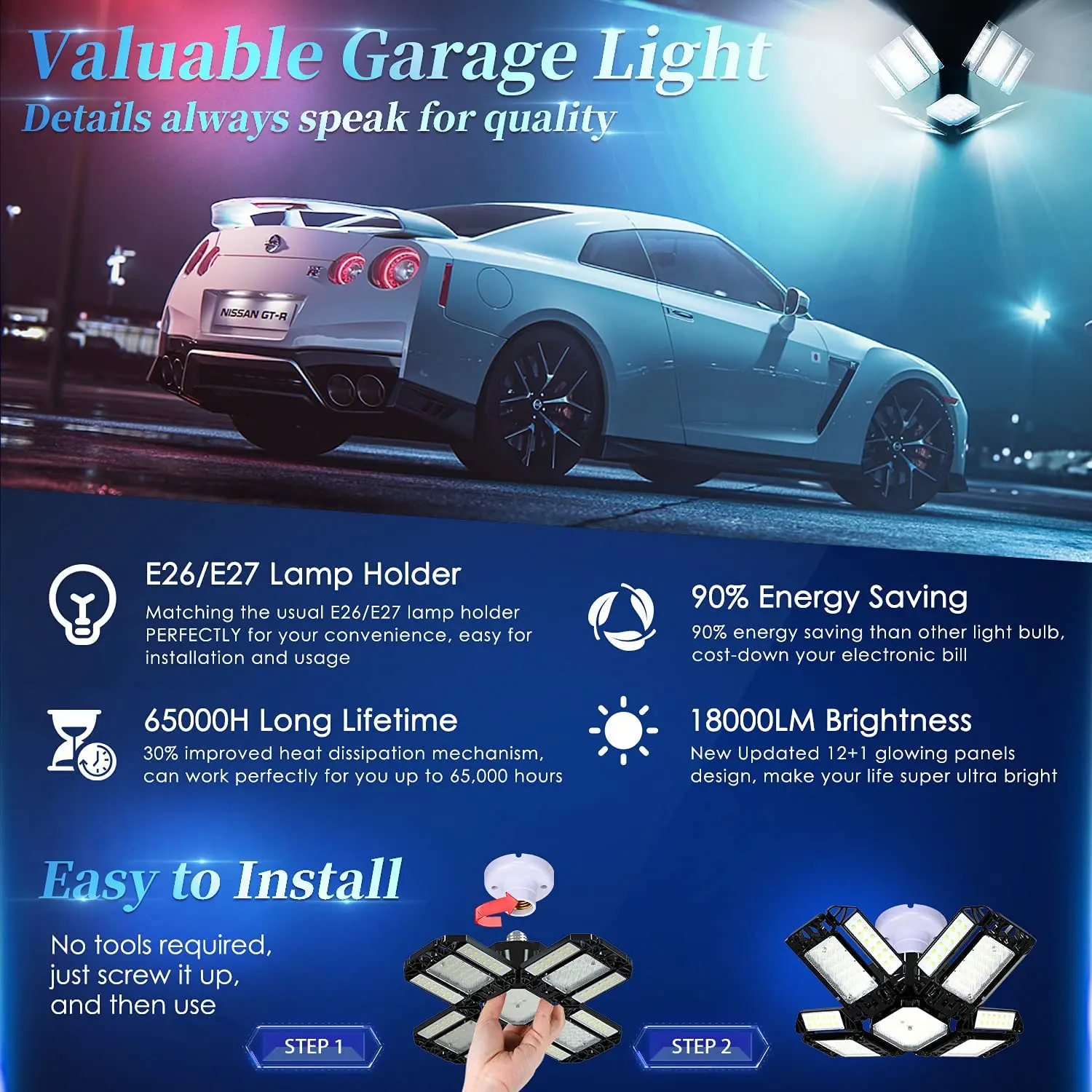  2021 Newest style 180W plastic P10 deformable LED garage light with 12