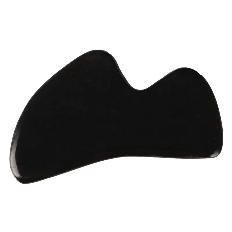 Face Body Guasha Massager Bian Stone Gua Sha Stone For Facial Original In Black B Shape Gua Sha Tool  with Ridges GuaSha Stone