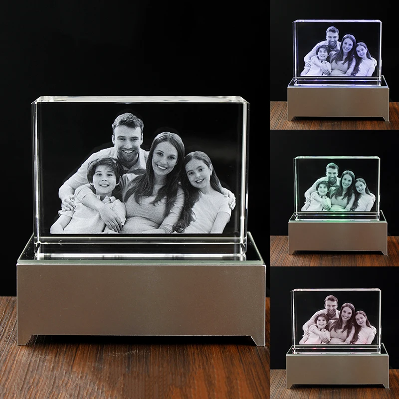 Save 15% LED Base Crystal Cube Personalized 3D Laser Family Photo Frame for Festival Day Gifts