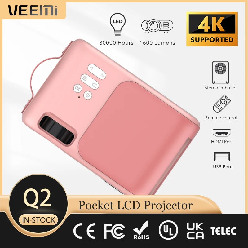 VEEEMI New Small Mini Portable Support 1080P LCD Projector for Outdoor Carrying Recharging From Power Bank