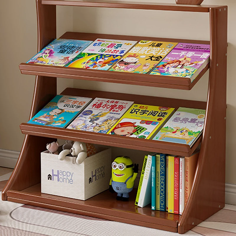 Modern Simplicity Kindergarten Cartoon Picture Cute Book Shelf Wooden Baby Book Shelf Easy Toy Storage Rack