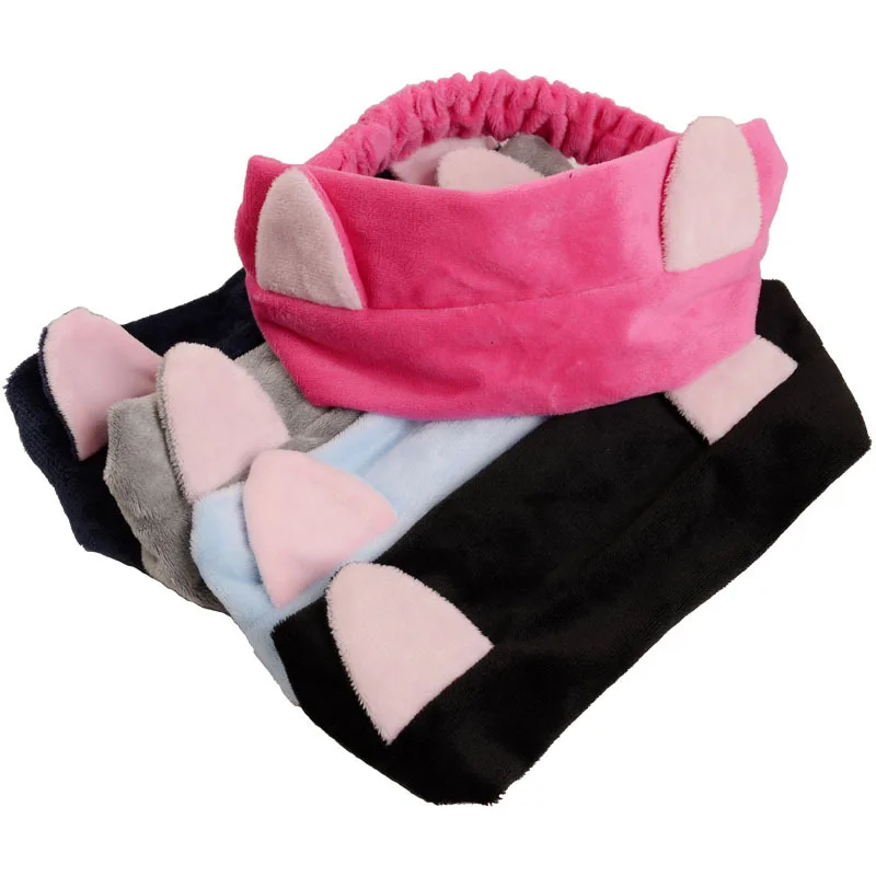 Korean Style Cute Cat Ear Women Stretchy Fleece Makeup Headbands Spa Head Band For Washing Face