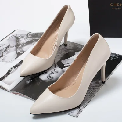 
large size pointed high quality genuine leather women sexy shoes high heels 