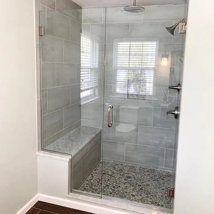 2 Shower Glass Doors  Frameless With Bench Notched Panel