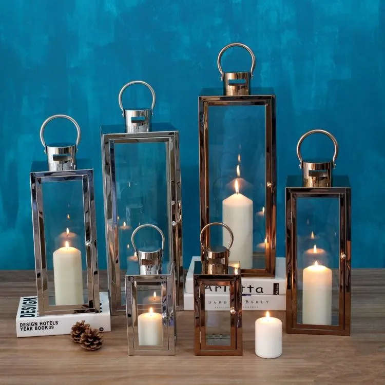 High quality classic home decor luxury lantern candle lantern large decoration rose gold and sliver masterpiece home decor S/3