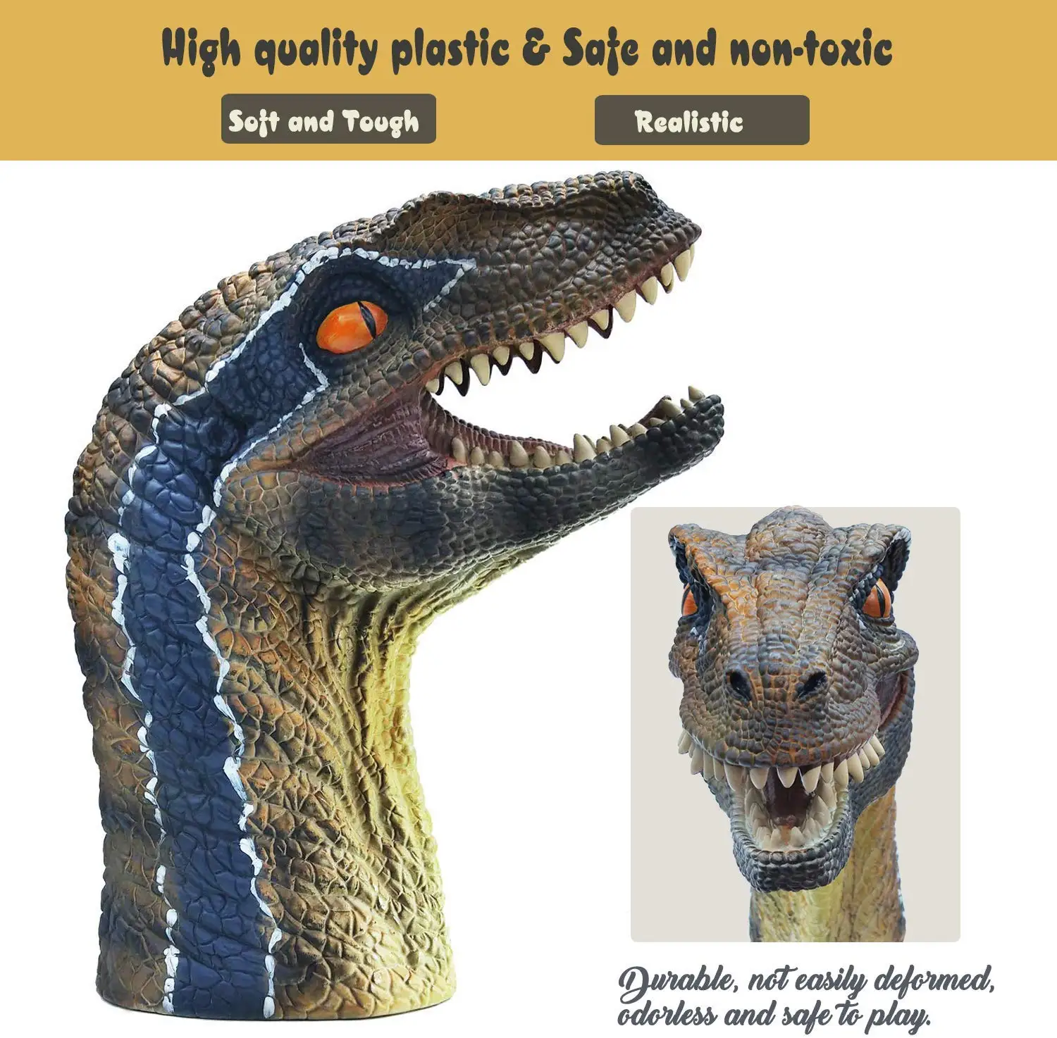 Realistic High Quality Soft PVC Plastic Dinosaur Toys Realistic Eco-friendly Dinosaur Hand Puppet Velociraptor Puppet