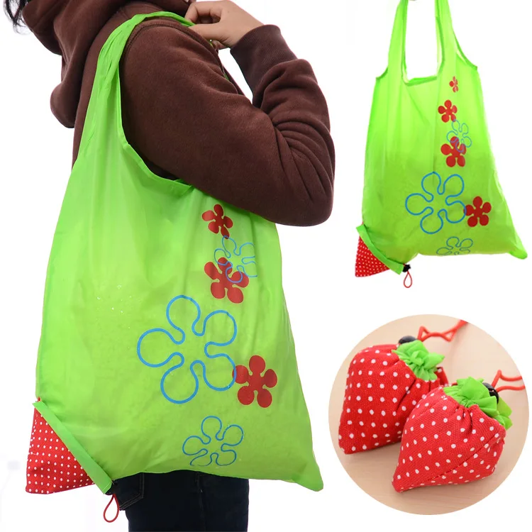 low MOQ custom folding bag into pouch fruit shopping bag brand logo printed promo gift bags banana grape lemon watermelon design
