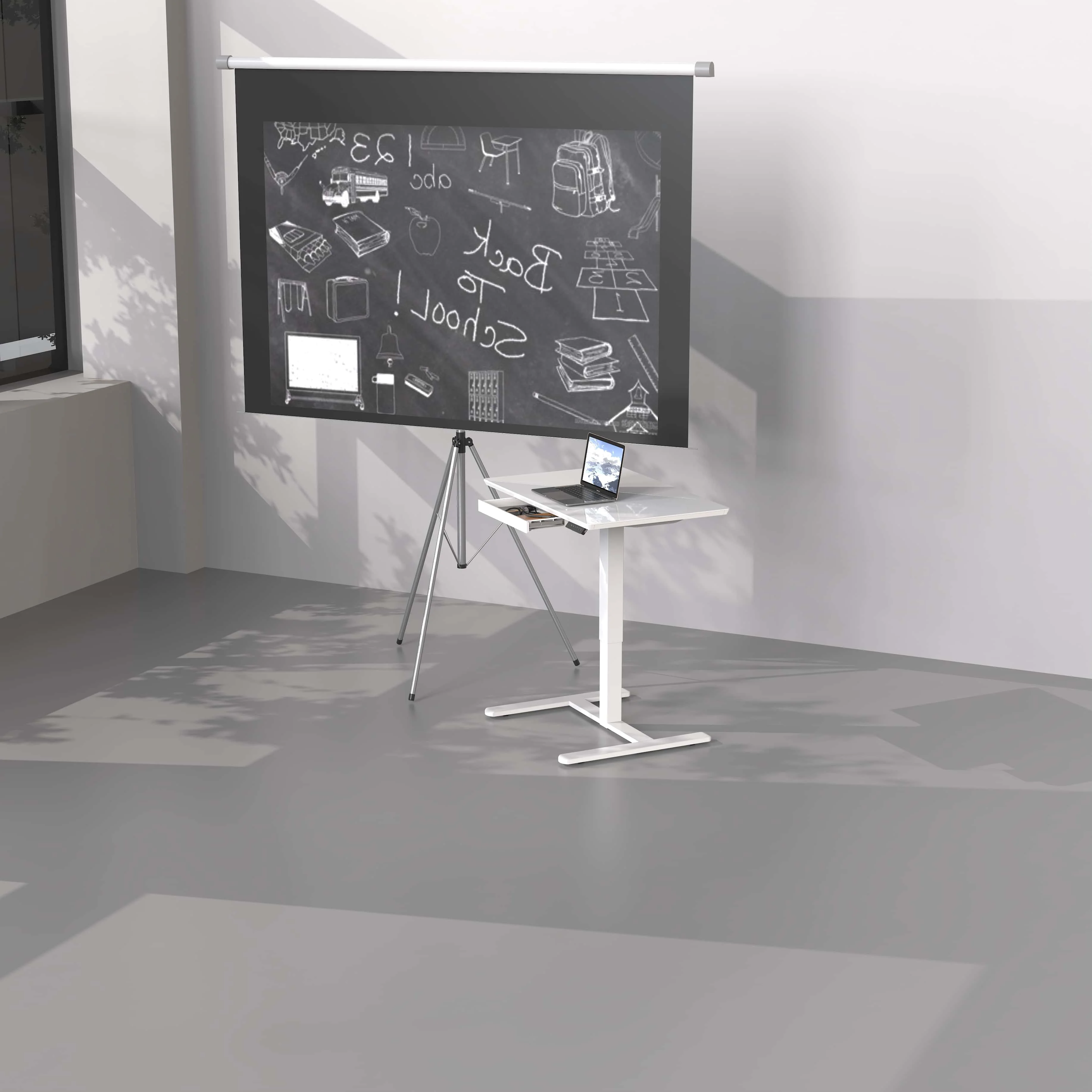 V-mounts Modern Tempered Glass Desktop Electric Height Adjustable Mobile Laptop Desk for Flexible Workspaces VM-FB105