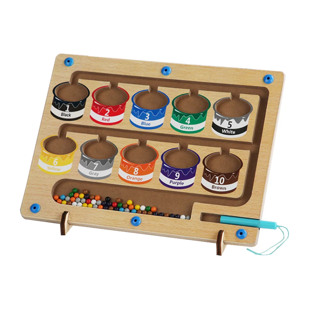 Montessori Counting Matching Games Magnetic Color and Number Maze Puzzles with Wooden Magnet Board Iron Beads Toy