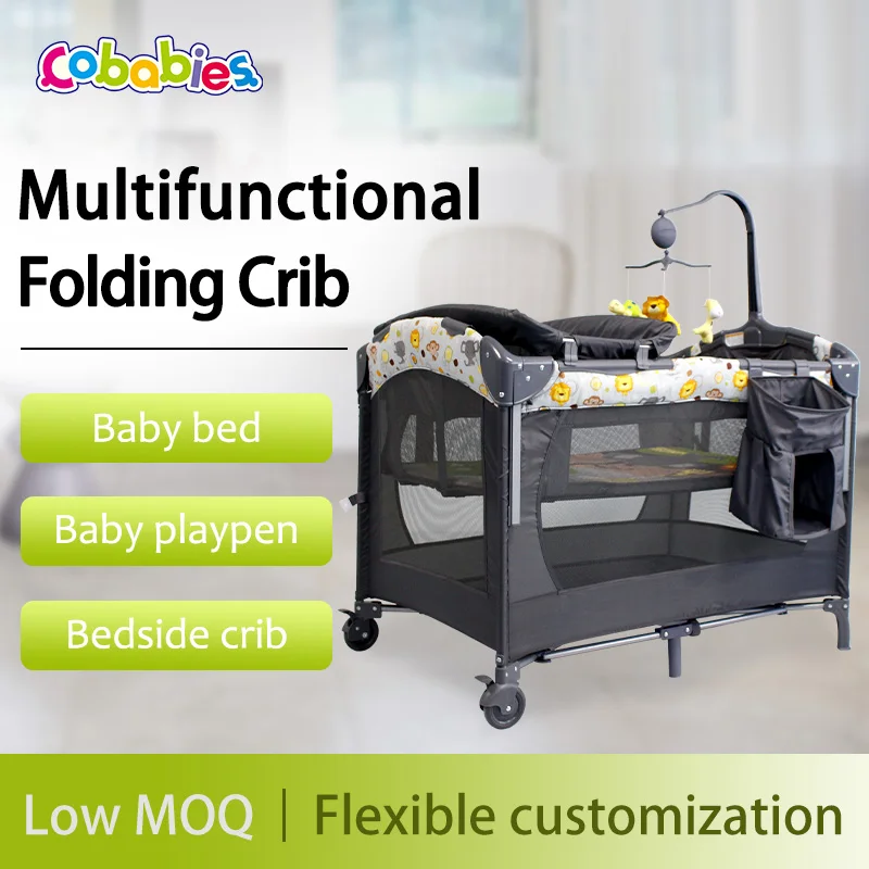 Baby Cots Wholesale Assemble Baby Bed, Designer Folding Designs, Prices Portable Baby Cot Beds/ Crib Organizer for Diaper Metal