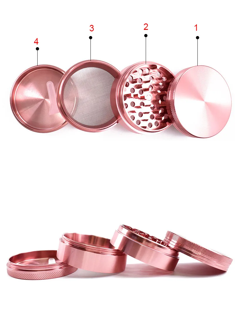 Pink Color Rose Gold Girl Love 4levels Aluminium Herb Grinder Weed Tobacco Smoke Portable  for Hookah Shisha Glass Water Pipe