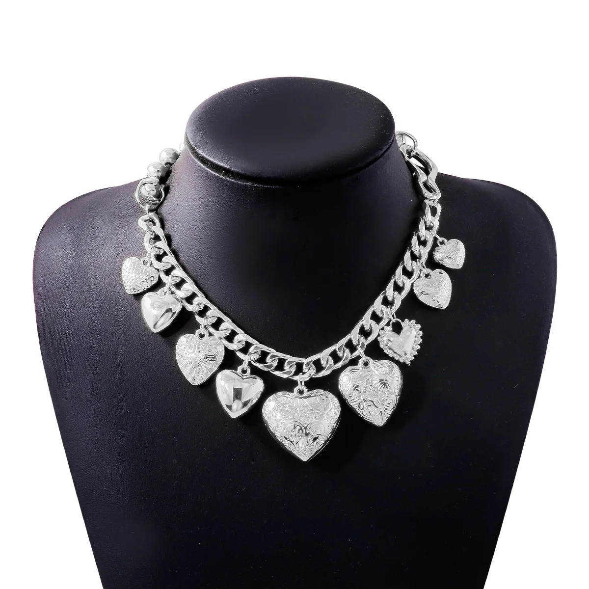 2024 Fashion Vintage ZA  Multi Layer Pearl Link Necklace for Women Alloy Heart Shaped Matt Gold Heart Drop Gift Jewellery