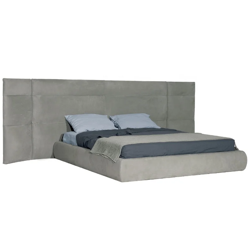 Italian villa large headboard bedroom furniture set king size queen size bed winged design fabric leather upholstered bed