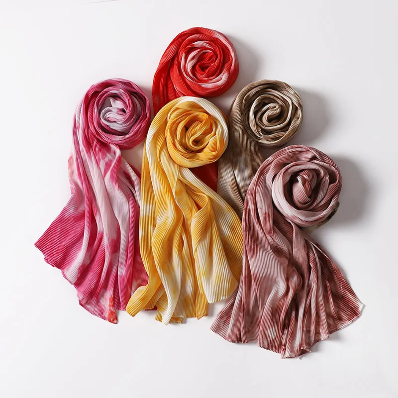 Tie Dye Color Arab Dubai Muslim Chiffon Scarf Hijabs Women Malaysia Head Warp Multicolor Scarf Hijab