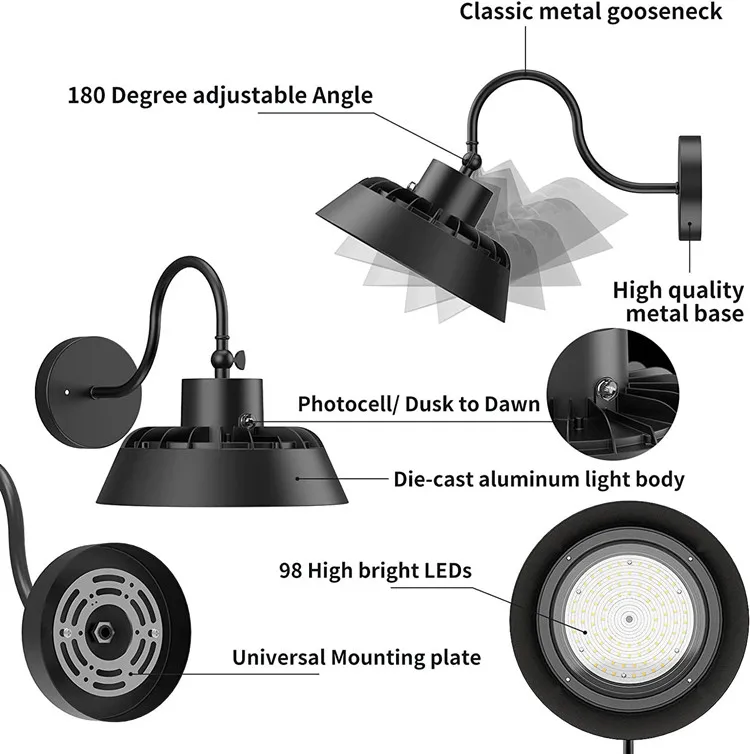 Goose neck 180 degree adjustable led barn lamp fixture exterior SAA C-tick RCM CE  ip65 Waterproof 100-347V 230V Yard led