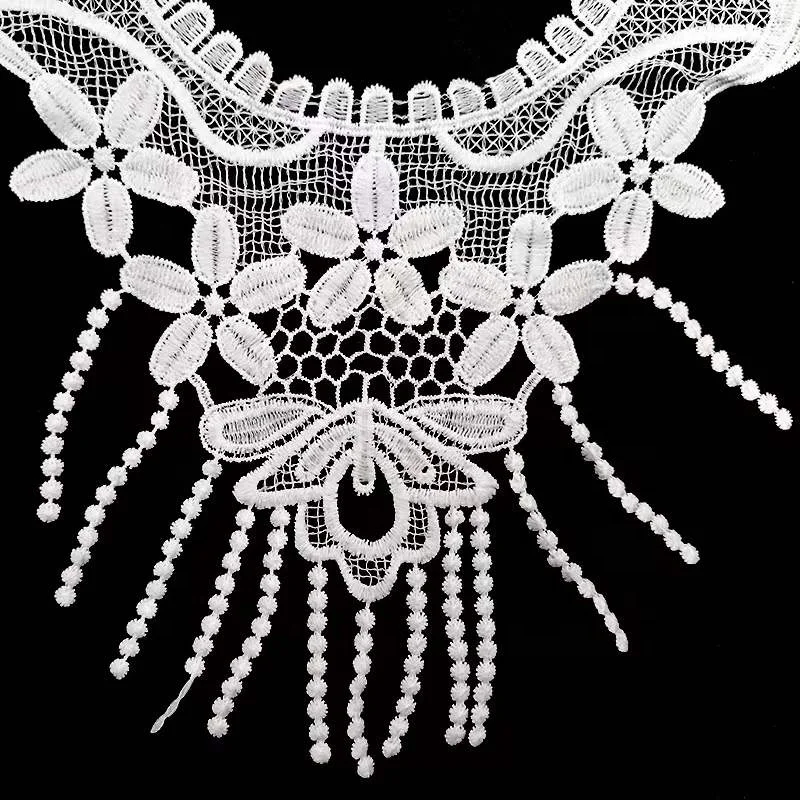 Factory wholesales fashion applique floral pattern crochet lace shoe necktrim for wedding dress