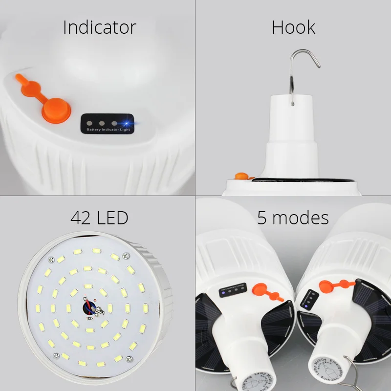 
High Quality Solar Panel 5 Lighting Modes 1200mAh Battery Mobile Bulb SMD LED Lights 