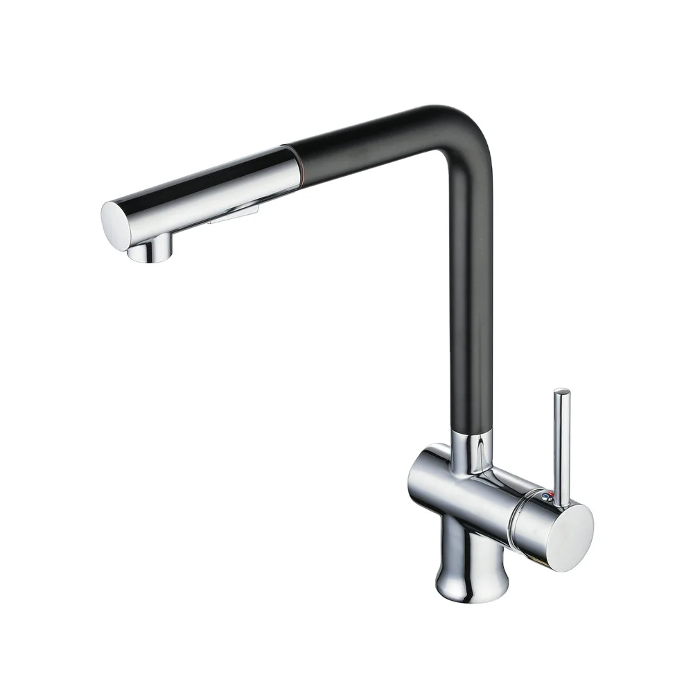 Beelee BL7093B Black Brass Kitchen Faucet Deck Mounted Mixer Tap 360 Degree Rotation Pull Down Kitchen Faucets
