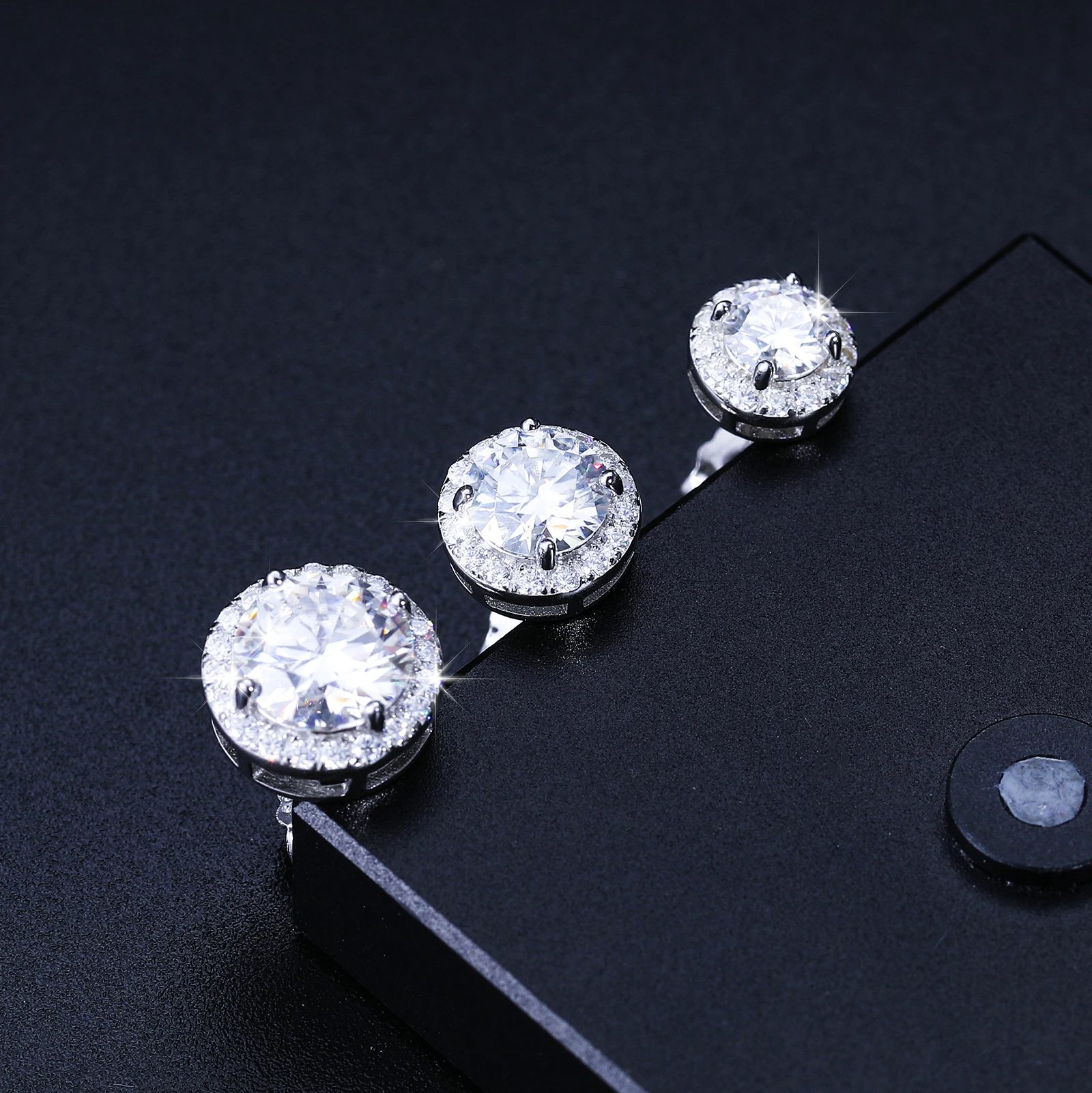 Pass Diamond Tester Fashion 5mm-8mm White Gold 925 Sterling Silver VVS Moissanite Diamond Push Back Halo Stud Earrings Men Women
