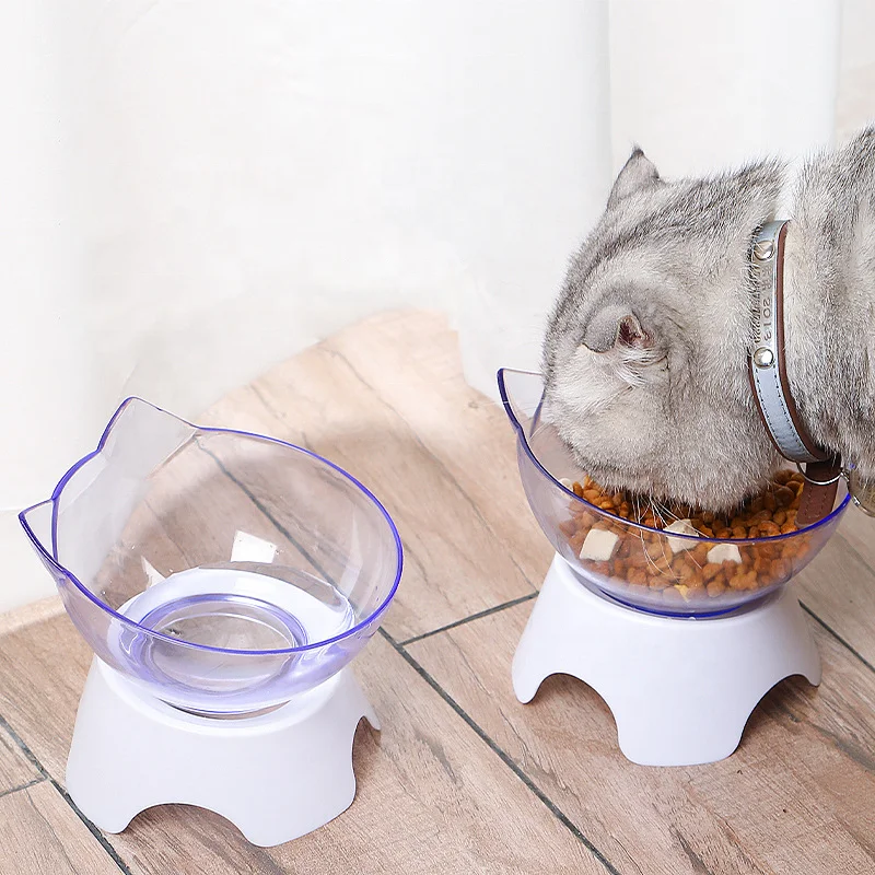 Neck Protection Raised Stand Transparent Cat Bowl Pet Feeding Bowl Pet Food Water Feeder for Cats
